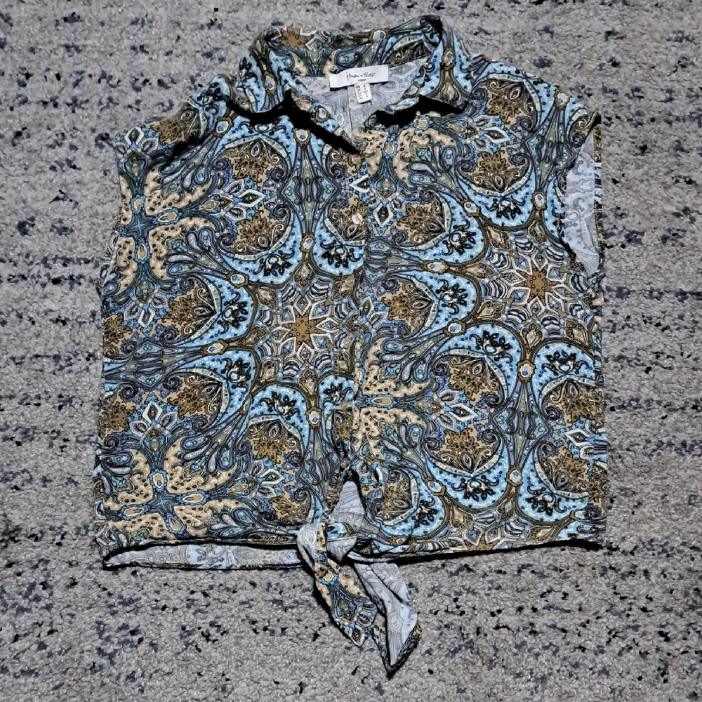 Elegant Paisley Button Down Shirt - Blue and Brown